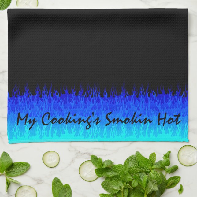 Paño De Cocina Llamas calientes azules - Calor de humo en mi coci (Doblado)