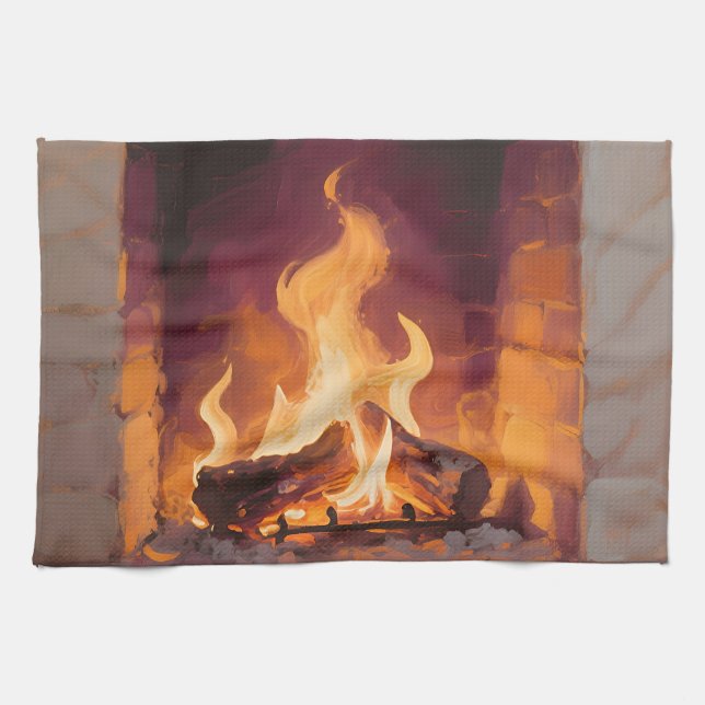 Paño De Cocina Llamas de chimenea acogedoras (Horizontal)
