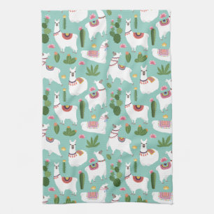 Paño De Cocina Llamas lindas en modelo verde azulado
