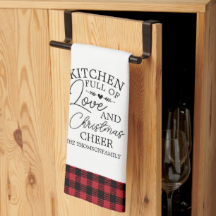 Paño De Cocina lleno de amor Navidad Alegría Plaid Apellido Famil