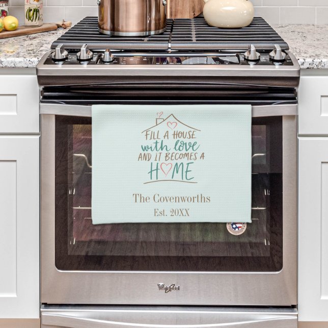 Paño De Cocina Lleno de amor Personalizable calentamiento de la c (Filled with Love Housewarming kitchen towel)