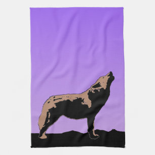 Paño De Cocina Lobo al atardecer - Arte de vida salvaje original