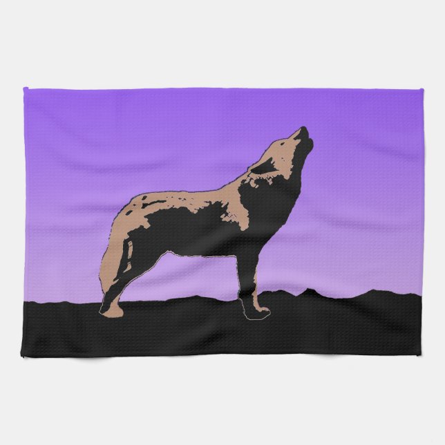 Paño De Cocina Lobo al atardecer - Arte de vida salvaje original (Horizontal)