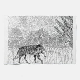Paño De Cocina Lobo de arte animal salvaje monocromo