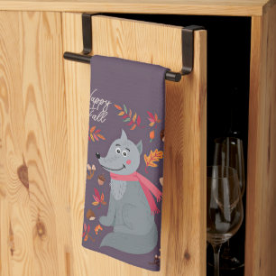 Paño De Cocina Lobo de otoño lindo con texto personalizado