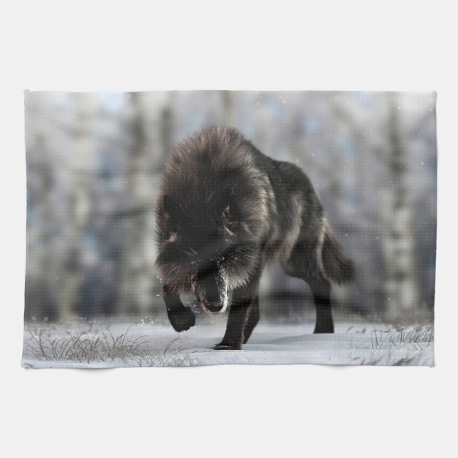 Paño De Cocina Lobo negro enojado (Horizontal)