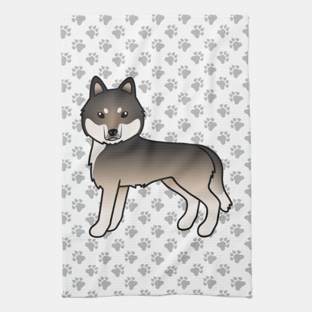 Paño De Cocina Lobo oscuro gris Husky siberiano perro de dibujos  (Vertical)