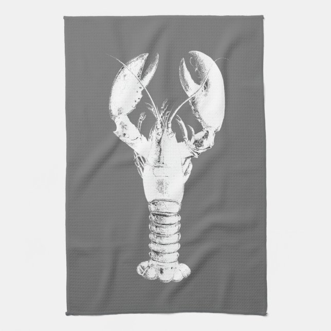 Paño De Cocina Lobster blanco sobre gris / gris (Vertical)