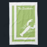 Paño De Cocina Lobster de bloques de color Talla de cocina americ<br><div class="desc">Talla de cocina americana MoJo estilo Lime y Blanco Estampado Personalizado. Personaliza con tu apellido. Coordine con nuestras servilletas y tapetes.</div>