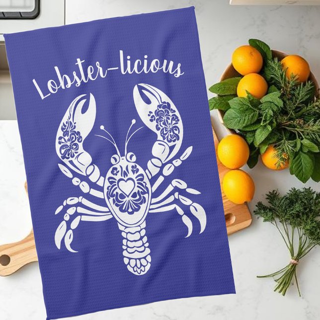 Paño De Cocina Lobster-Hawaiano-Fisherman Core-Blue (Lobster-Lobster-licious-Hawaiian-Tropical-Fisherman Core-Kitchen Towel-Blue)