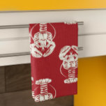 Paño De Cocina Lobster impreso<br><div class="desc">Langosta impresa en blanco sobre rojo. Pieza artística de decoración casera costera.</div>