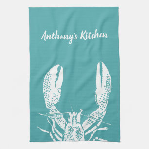 Paño De Cocina Lobster verde azulado y blanco, nacionalizado