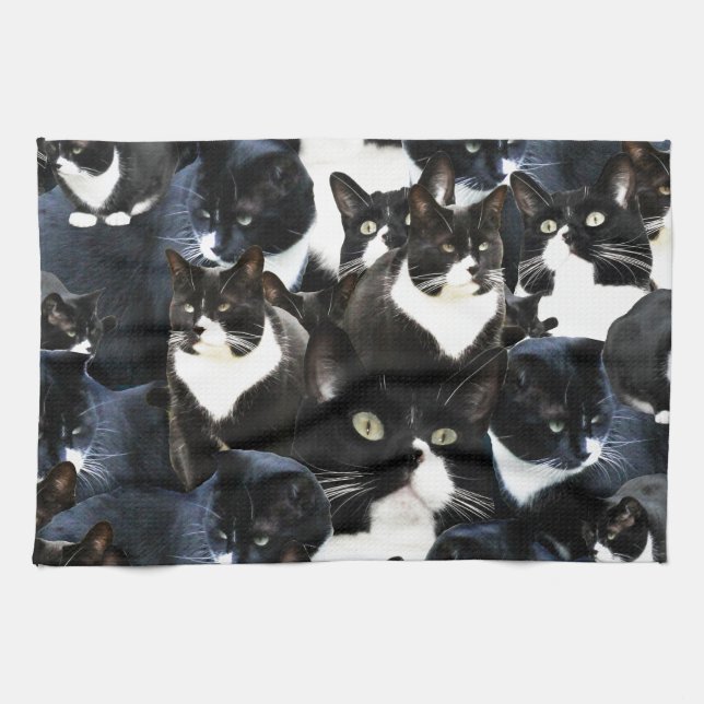 Paño De Cocina Locura blanca negra del gato (Horizontal)