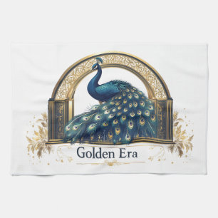 Paño De Cocina Logo de la Era Dorada con diseño de pavo real eleg
