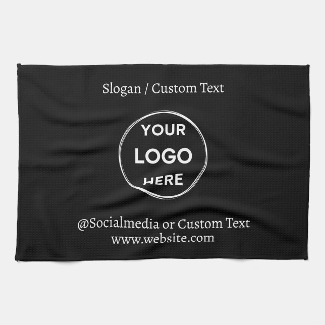Paño De Cocina Logo de Personalizado negro Textos Negocio Minimal (Horizontal)