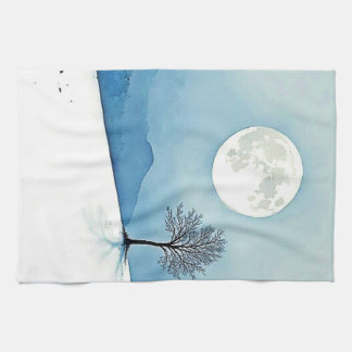 Paño De Cocina Lone Tree: Serene Full Moon Silence Art