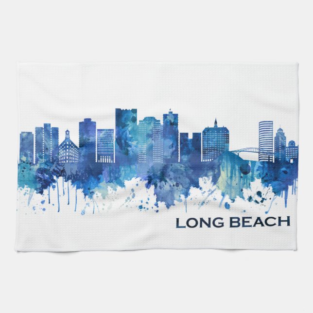 Paño De Cocina Long Beach California Skyline Blue (Horizontal)