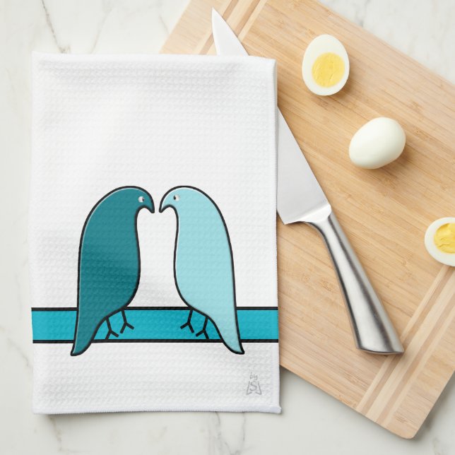 Paño De Cocina Los amoríos en Aqua y Verde azulados en blanco (Doblado Cuarto)