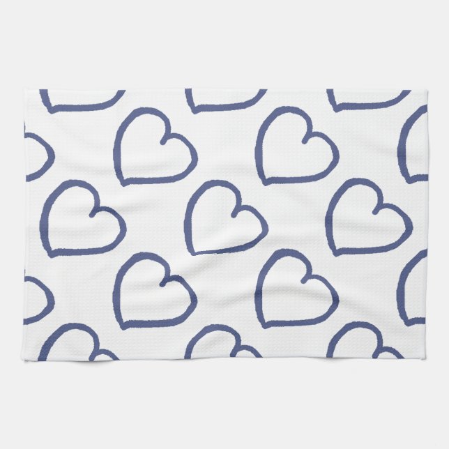 Paño De Cocina Los corazones dibujados de mano diseñan azul oscur (Horizontal)