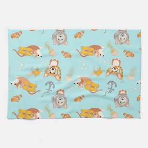 Paño De Cocina Los Corgis Bucean En Patrón Océano
