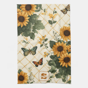 Paño De Cocina Los girasoles y las mariposas en amarillo claro