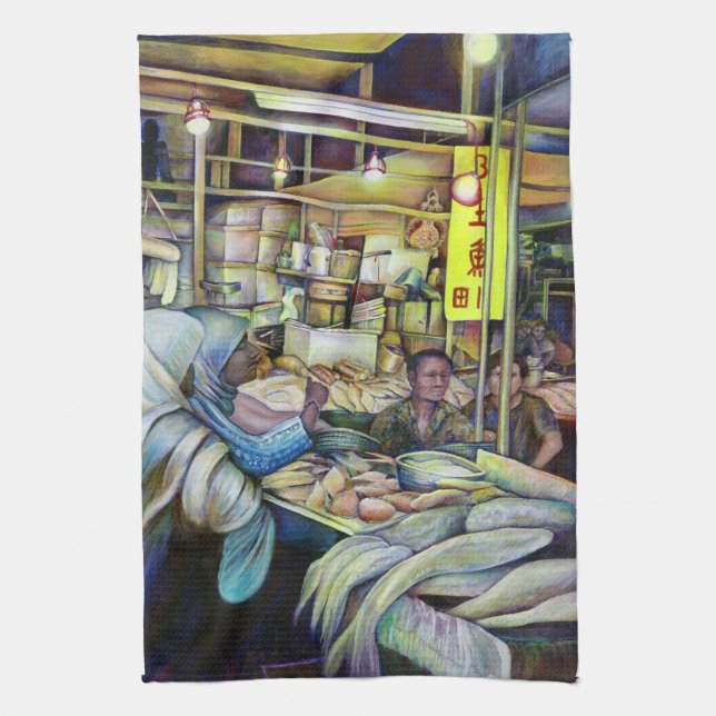 Paño De Cocina Los pescados frescos finos de viernes, Singapur (Vertical)