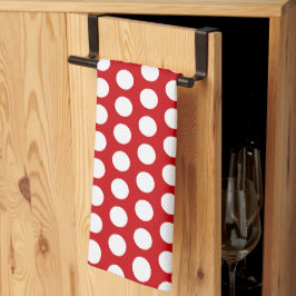 Paño De Cocina Los puntos de Polka Blanco en rojo