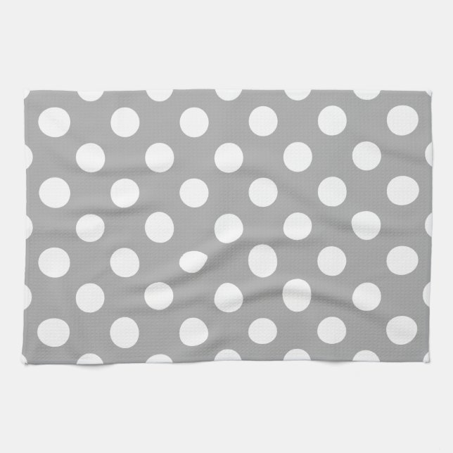 Paño De Cocina Los puntos de polka blanco sobre gris (Horizontal)
