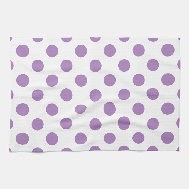 Paño De Cocina Los puntos de polka de lavanda sobre blanco (Horizontal)