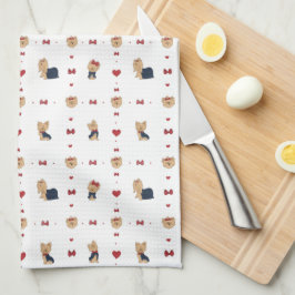 Paño De Cocina Los yorkies dulces doblan el corazón blanco
