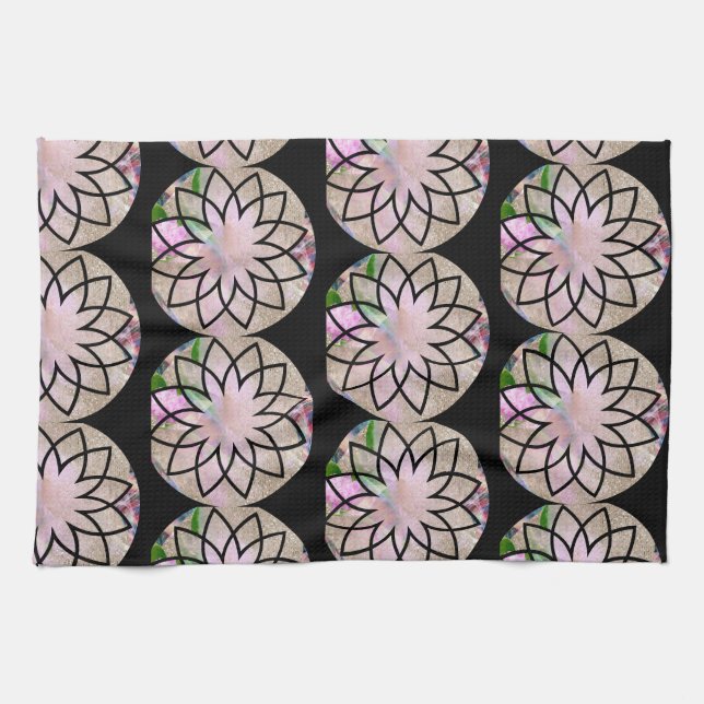 Paño De Cocina Lotus Blossom Floral Springtime en rosa pastel (Horizontal)