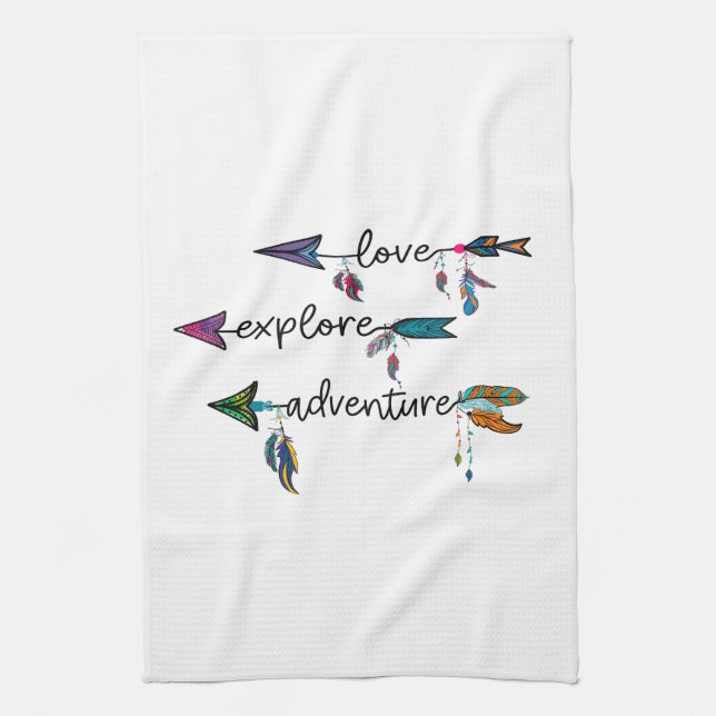 Paño De Cocina Love Explore Adventure Arrow Tribal Boho Design (Vertical)
