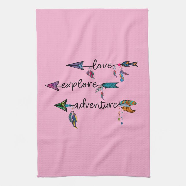 Paño De Cocina Love Explore Adventure Arrow Tribal Boho Design (Vertical)