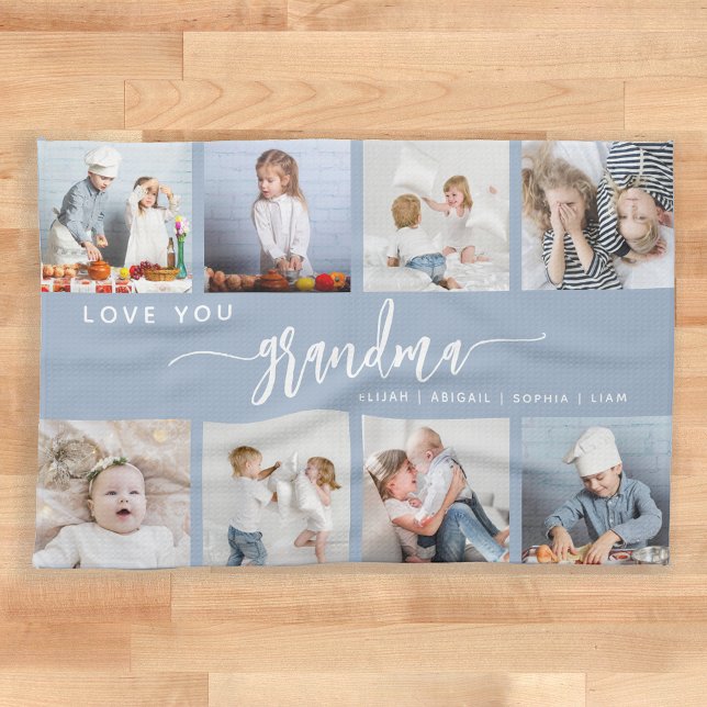Paño De Cocina Love You Grandma 8 Photo Collage Dusty Blue (Subido por el creador)