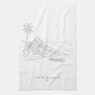 Paño De Cocina Luang Prabang Laos Arte de Línea Minimalista