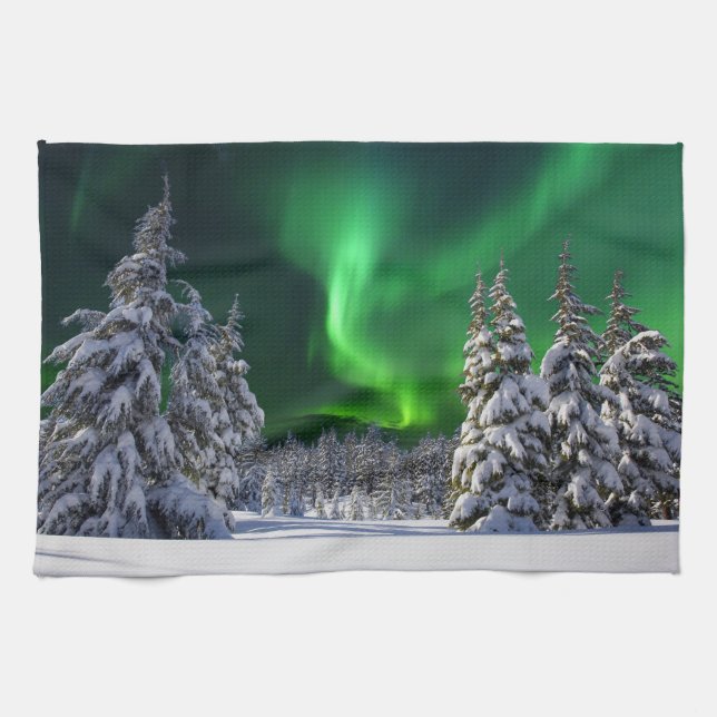 Paño De Cocina Luces boreales durante el invierno (Horizontal)