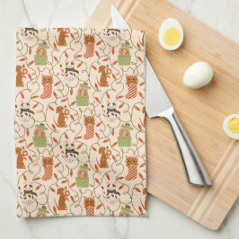 Paño De Cocina Luces de gatos y perros pequeños Navidades