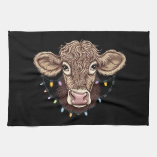 Paño De Cocina Luces de granja de amante de vaca de Navidad Granj