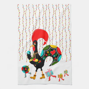 Paño De Cocina Luces de navidad, baubles, regalos y Rooster