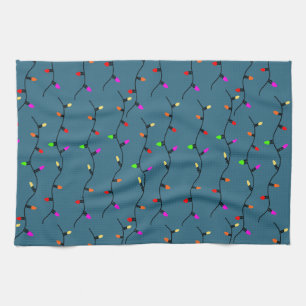 Paño De Cocina Luces de Navidad Coloridas Sobre Azul