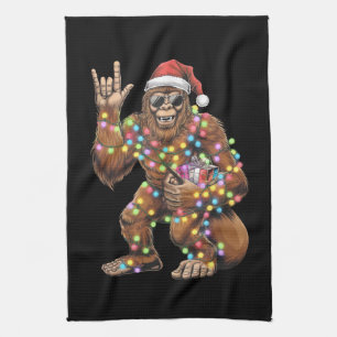 Paño De Cocina Luces de Navidad de Santa Bigfoot Rock Divertido 