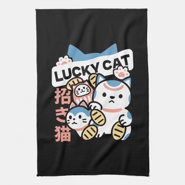 Paño De Cocina Lucky Cat Art – Maneki Neko with Gold Coin (Vertical)