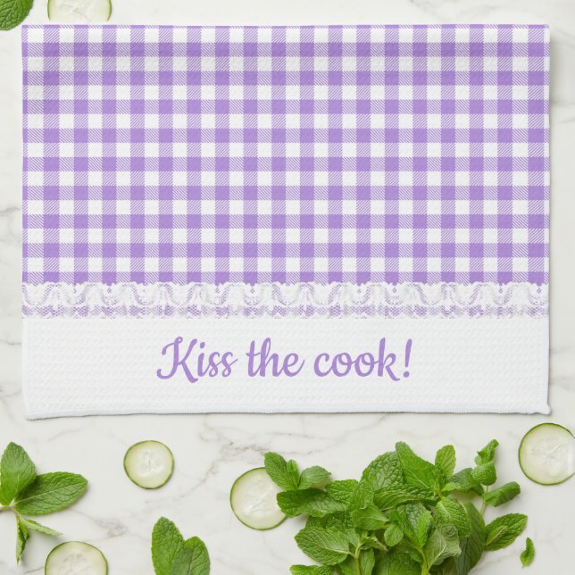 Paño De Cocina Lugar y nombre de Gingham en morado (Doblado)