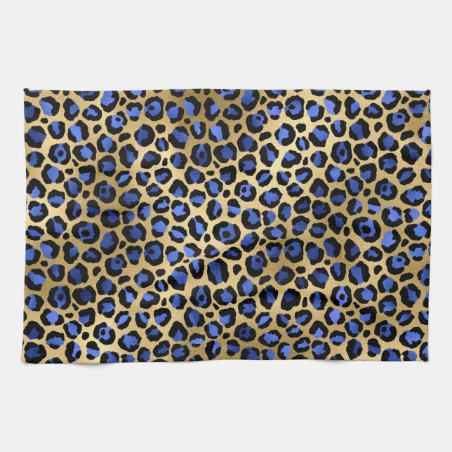 Paño De Cocina Lugares elegantes de leopardo azul y Relieve metal (Horizontal)