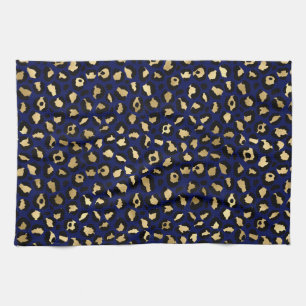 Paño De Cocina Lugares elegantes de leopardo azul y Relieve metal