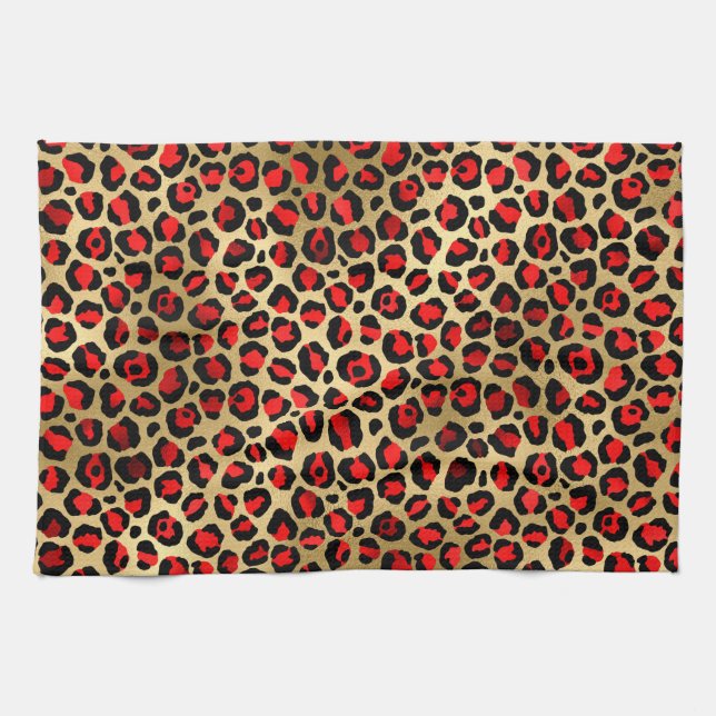 Paño De Cocina Lugares elegantes de leopardo rojo careta y Reliev (Horizontal)