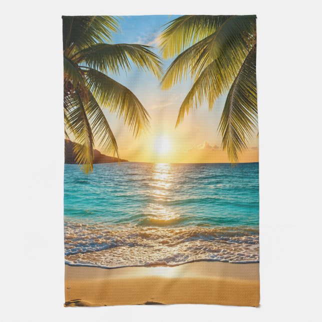 Paño De Cocina Lujo Cozy Atardecer Tropical (Vertical)