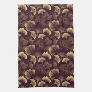 Paño De Cocina Lujo Ginkgo Burgundy Oro