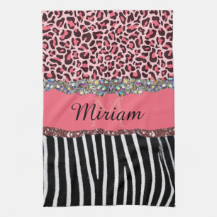 Paño De Cocina Lujo Glitter Rosa Brillante Estampado de Leopardo
