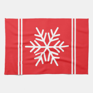 Paño De Cocina Luminoso Rojo Brillante Rayas Blancas Copo de Niev